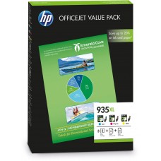 HP Value Pack ngjyrë e kaltër / ngjyrë magenta / ngjyrë e verdhë F6U78AE 935 XL 3 kartuça me bojë: 935XL c/m/y + 25 faqe HP Letër Profesionale Inkjet mat 180 g/mq² + 50 pg. HP All-in-One Letër 80 g/mq²